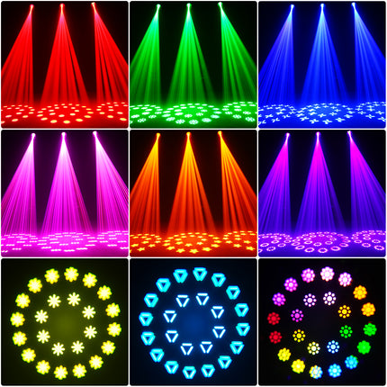 100W RGB LED Moving Head Stage Light with Multi Colour Effects and Pattern Projection for DJ Party Events