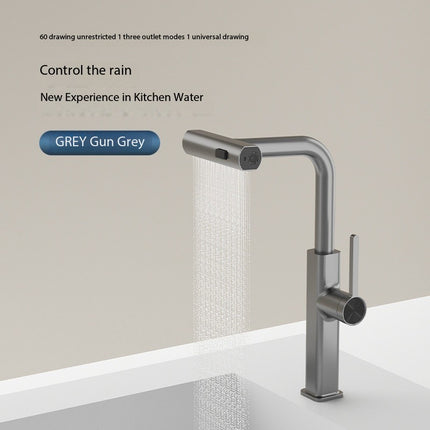 Stainless Steel Pull Out Bathroom Tap with LED Display 3 Spray Modes 360 Degree Swivel