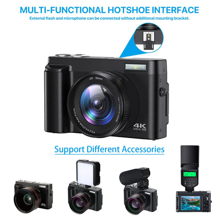 Compact 48MP UHD Camera for Vlogging & Streaming with Rotating IPS Display and LED Light