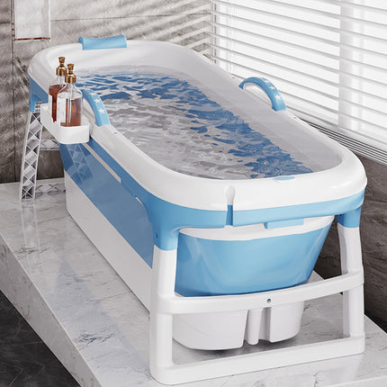 Portable 1.5m Collapsible Bath Tub for Adults with Reinforced Legs & Massage Base