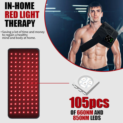 Rechargeable Infrared Red Light Belt for Muscle Relief with Pulsing Mode Black