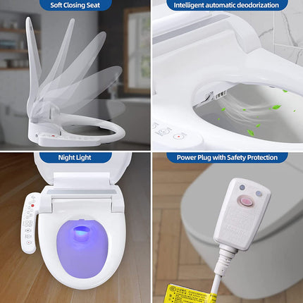 Smart Bidet Toilet Seat with Heated Seat, Auto Open/Close, Night Light, and Remote Control