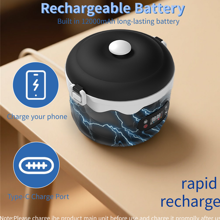 Portable Rechargeable Lunch Box – 1100ml Rice Bowl, 60W Fast Heating, 8000mAh Battery, Dual Power Bank Function