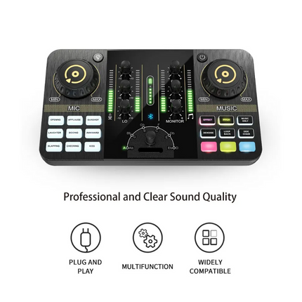 Rechargeable USB Audio Sound Card Mixer for Live Streaming, Recording & Podcasting with Bluetooth Noise Reduction