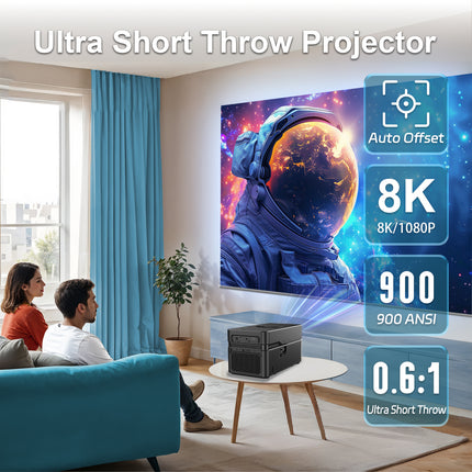 1080P Smart Home Projector Auto Focus 900 Lumens 200 Inch Large Screen Black