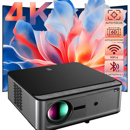 4K Smart Projector Android 12 WiFi Portable 2400 Lumens Stereo Speaker Home Theater