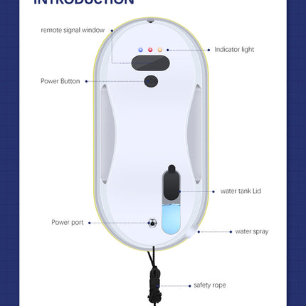 Smart Window Cleaning Robot with Auto Water Spray 3 Modes Remote Control 90W