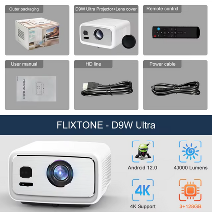 4K-Compatible Full HD LED Projector with WiFi 6 Bluetooth & Built-In Speakers
