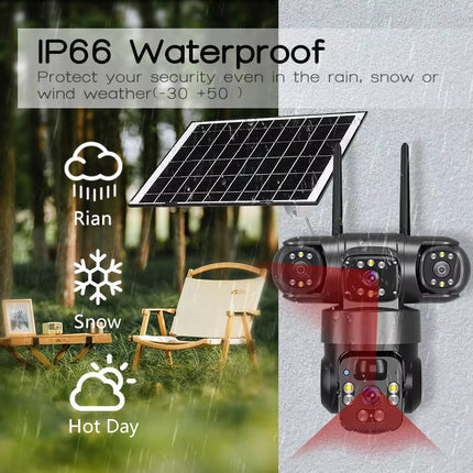 6MP Solar PTZ Security Camera Triple Lens 4G with Color Night Vision