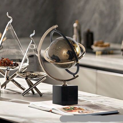 Black Decorative Globe with Marble Base and Premium Zinc Alloy for Desk or Home