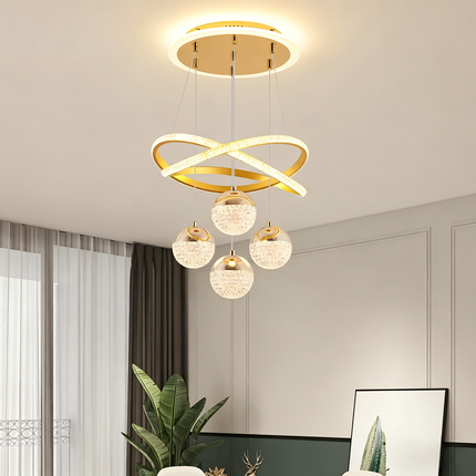 Modern LED Hanging Chandelier Ceiling Light Remote Control Black for Dining Room Staircase Living Room