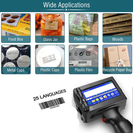 Smart Portable Inkjet Coding Printer – 28 Languages, Adjustable Print Size, HD Output with Touch Display