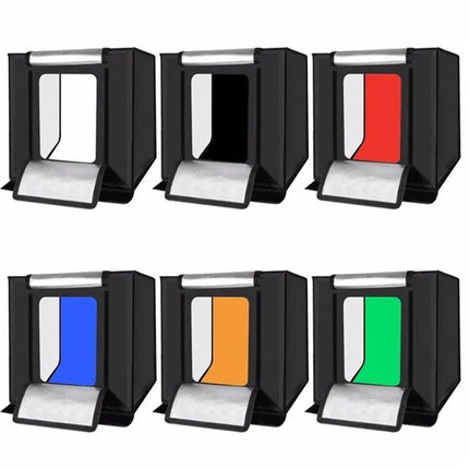 60cm Foldable Photo Light Box Tent with LED Dimmable Lighting and 6 Backdrops