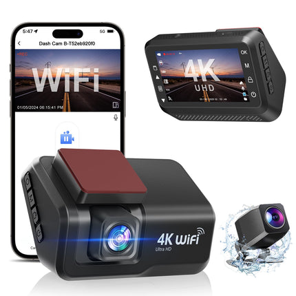 4K Front and 1080P Rear Dual Dash Camera with 3-inch Screen and WiFi