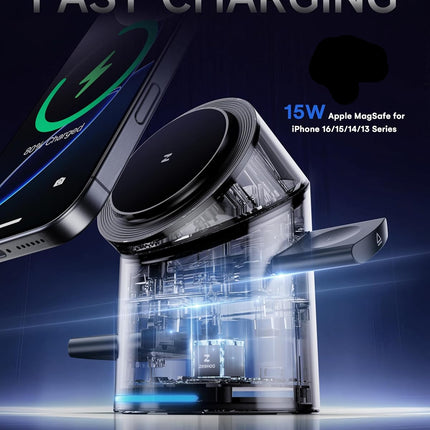 3-in-1 Fast Wireless Charging Stand 15W Compatible Auto Rotating Dock Station