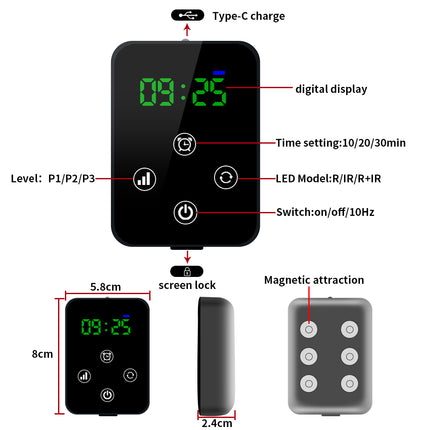 Rechargeable LED Light Relaxation Knee Wrap 660nm 850nm Infrared 3000mAh Battery Black