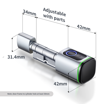 Smart Bluetooth Fingerprint Door Lock Cylinder with Tuya App Keyless Access Adjustable Length