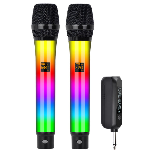 Portable Wireless Karaoke Microphone System with Dual Handheld Mics and RGB LED Lights