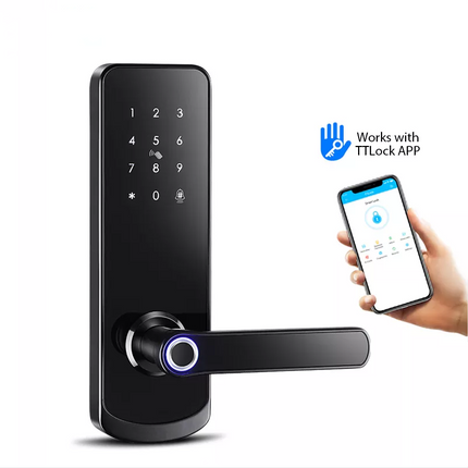 Single Latch WiFi Smart Door Lock with Fingerprint Password Card Key Tuya App Control