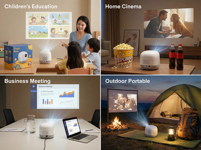 Compact Smart Projector with Android 13, WiFi Connectivity, DLP Technology and 200 Inch Projection