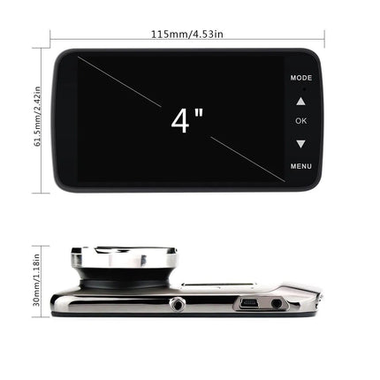 4-Inch Dual Lens Dash Camera with 4K Front Recording, 1080P Rear Camera and Night Vision