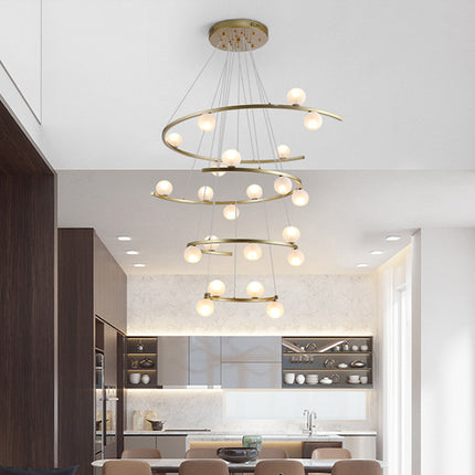 Modern Nordic Glass Staircase Chandelier 16 G9 Lights Wrought Iron Ceiling Pendant