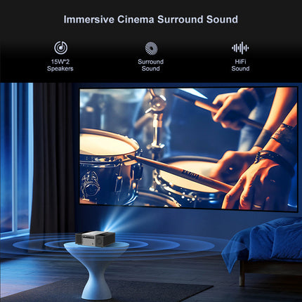Portable 1080p LED Projector with Android 12 Dual Speakers & WiFi 6 Connectivity Black