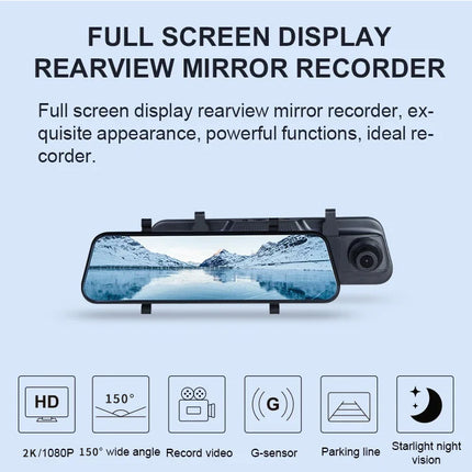 9.66 Inch 1080P Dual Recording Car Mirror Camera with Rear Camera Support