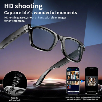 Bluetooth Smart Audio Glasses with Open-Ear Sound, Bluetooth 5.4, IP65 Water Resistance, 6–7 Hour Battery Life