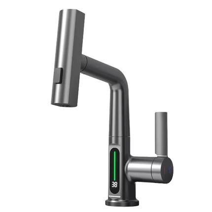 Stainless Steel Pull Down Basin Faucet with 360° Swivel and Dual Temperature Control