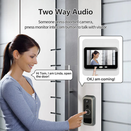 Smart Wireless Door Camera System with Indoor Screen, Motion Alerts, Two-Way Talk & Night View