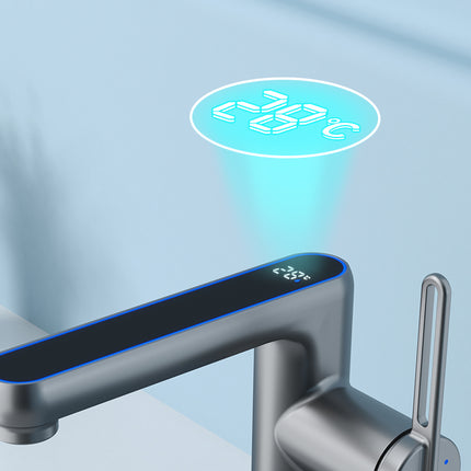 Modern Basin Faucet with LED Temperature Display Dual Mode Water Flow Zinc Alloy Body