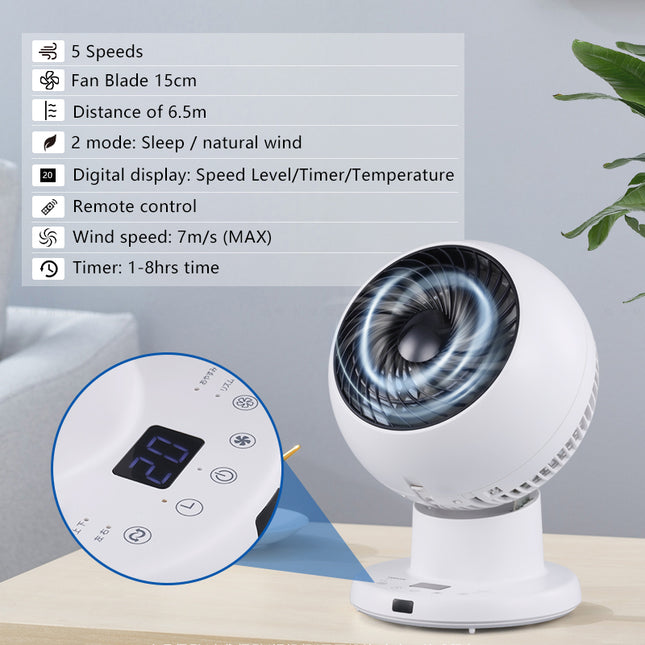 Portable Digital Air Circulator Fan with Remote for Home Office and Desk Use