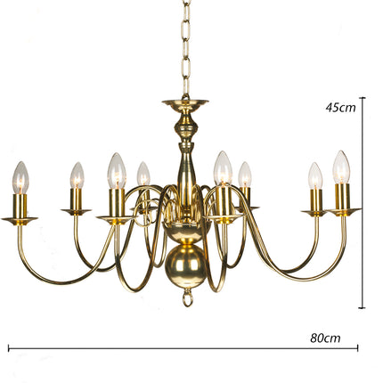 Vintage Style 8-Light Gold Iron Chandelier Pendant Ceiling Fixture