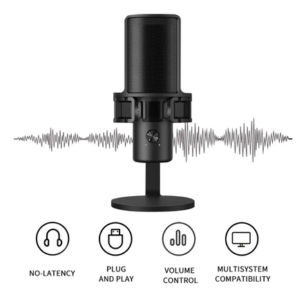 USB Desktop Condenser Microphone with LED Glow, Metal Build for Streaming, Voice Chat & Studio Recording