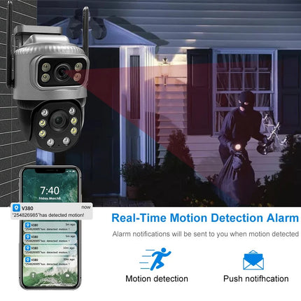 4G Wireless Dual Lens CCTV Security Camera IP65 Night Vision Pan Tilt Control