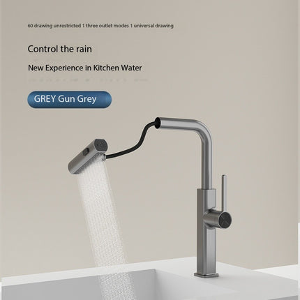 Stainless Steel Pull Out Bathroom Tap with LED Display 3 Spray Modes 360 Degree Swivel