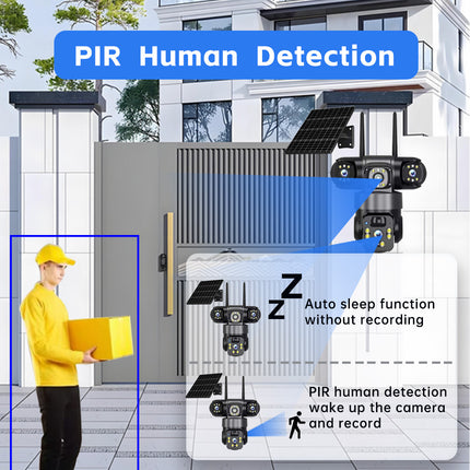 6MP Solar PTZ Security Camera Triple Lens 4G with Color Night Vision