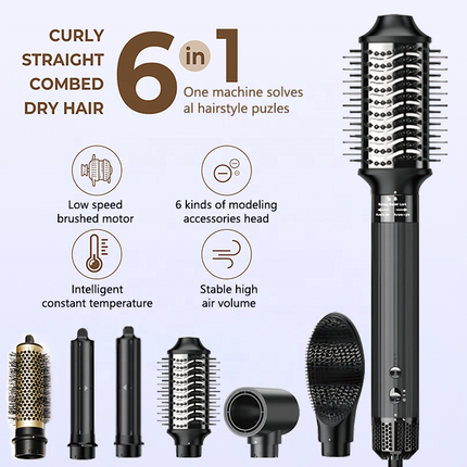 6 in 1 Multifunction Hair Dryer Brush Set with Curling Iron and Styling Combs