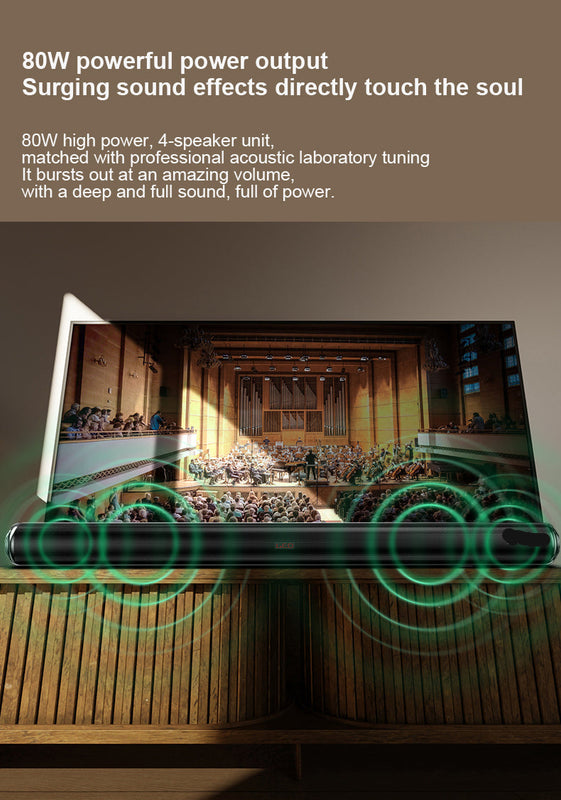 80W Portable Bluetooth 5.3 Soundbar with Built-In Microphone, HDMI ARC, Optical & AUX Connectivity
