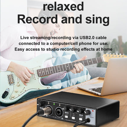 Professional USB Audio Interface Sound Card with Dual Mic Inputs, 48V Phantom Power, 192kHz/24-Bit