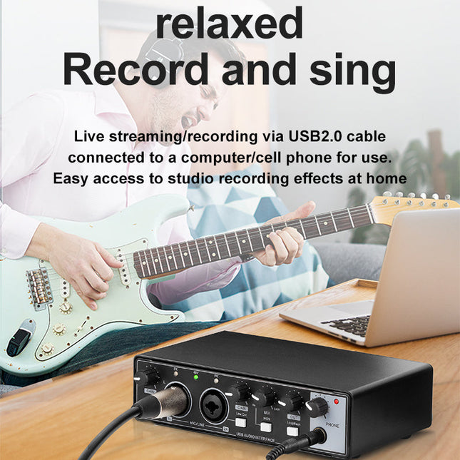 Professional USB Audio Interface Sound Card with Dual Mic Inputs, 48V Phantom Power, 192kHz/24-Bit