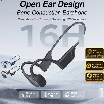 Open-Ear Bone Conduction Headphones – IP68 Waterproof with Built-in MP3 Player