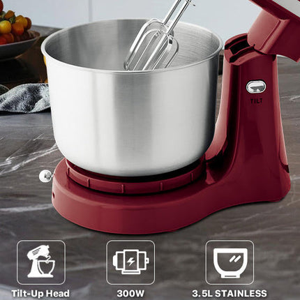 300W Electric Stand Mixer with Tilt-Head, 6 Speeds, Stainless Steel Bowl, and Suction Feet