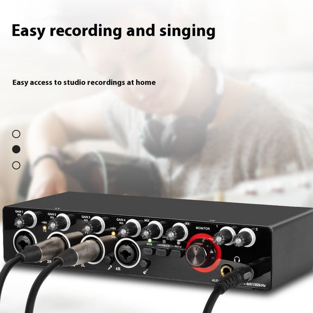 USB Audio Interface 4-Channel with 48V Phantom Power, 192kHz/24-Bit Recording & USB Connectivity