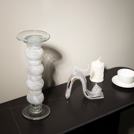 Handcrafted White Glazed Glass Candlestick Holder – Elegant Tabletop Home Decor