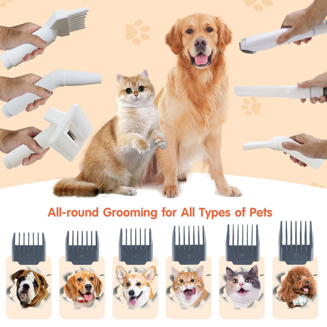 8-in-1 Pet Grooming Vacuum & Cordless Hair Clipper with Adjustable Suction