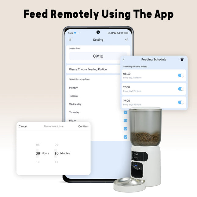 Portable Wi-Fi Pet Feeder with Custom Meal Schedule AI Tracking & Remote Monitoring White