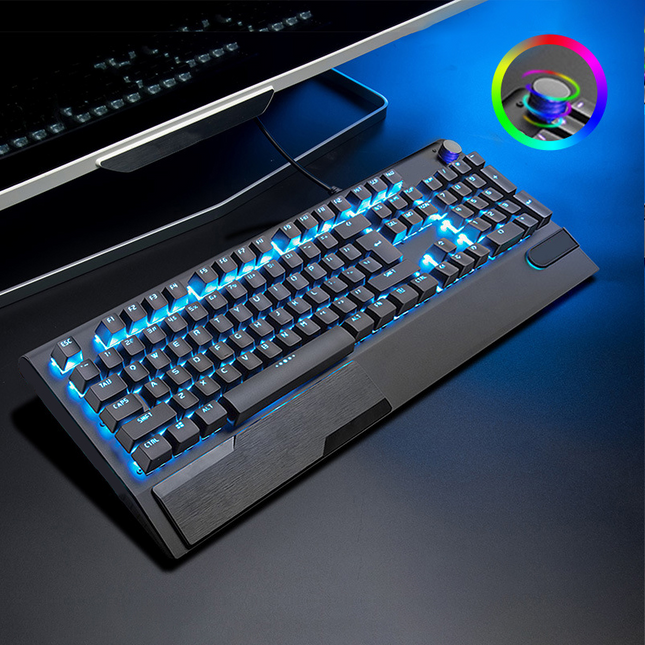 Wired Mechanical Keyboard 104-Key Full Size USB with RGB Backlight, Anti-Ghosting and Spill-Resistant Design