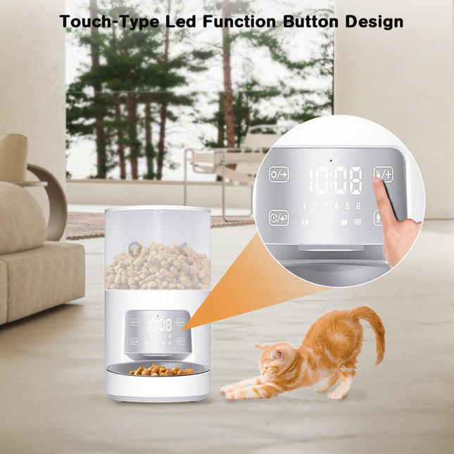 Automatic Pet Food Dispenser 6L with Dual Stainless Steel Bowls, Adjustable Height Base, USB Type-C Powered Feeder